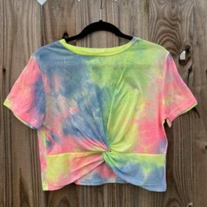 Romwe Tie Dye Wash Front Twist Crop Top T-Shirt
